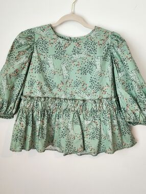 Anthropologie, Corey Lynn Calyer, Mint Green, Tiger,  3/4-Sleeve Peplum Top, Sma